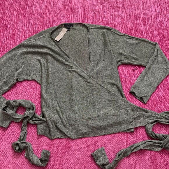 J. Crew Linen Blend Wrapped Cardigan Sweater Green Size Large - Picture 3 of 12